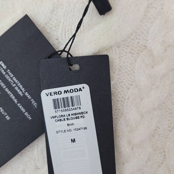 NWT Vero Moda Womens Cable Knit Sweater Medium Cream Polyester Polyamide  JPT - Picture 7 of 8